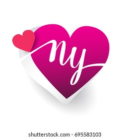 initial logo letter NY with heart shape red colored, logo design for wedding invitation, wedding name and business name.