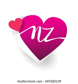 initial logo letter NZ with heart shape red colored, logo design for wedding invitation, wedding name and business name.