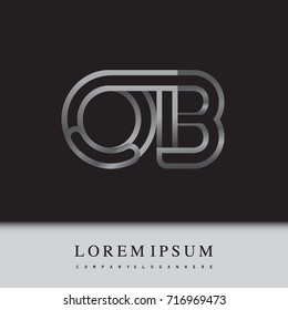 initial logo letter OB, linked outline silver colored, rounded logotype