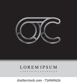 initial logo letter OC, linked outline silver colored, rounded logotype