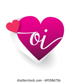 initial logo letter OI with heart shape red colored, logo design for wedding invitation, wedding name and business name.