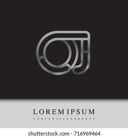 initial logo letter OJ, linked outline silver colored, rounded logotype