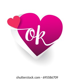 initial logo letter OK with heart shape red colored, logo design for wedding invitation, wedding name and business name.