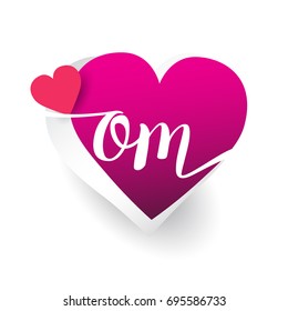 initial logo letter OM with heart shape red colored, logo design for wedding invitation, wedding name and business name.