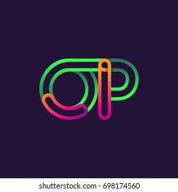 initial logo letter OP, linked outline rounded logo, colorful initial logo for business name and company identity.