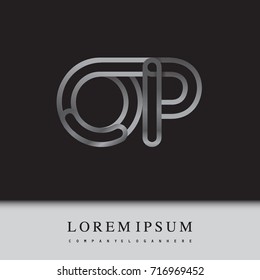 initial logo letter OP, linked outline silver colored, rounded logotype