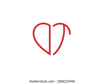 initial logo letter OT with heart shape red colored, logo design for wedding invitation, wedding name and business name.