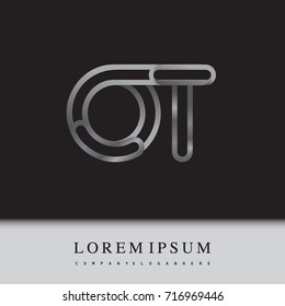 initial logo letter OT, linked outline silver colored, rounded logotype