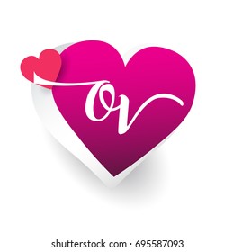 initial logo letter OV with heart shape red colored, logo design for wedding invitation, wedding name and business name.