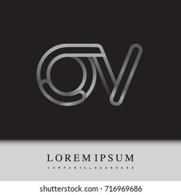 initial logo letter OV, linked outline silver colored, rounded logotype