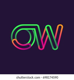 initial logo letter OW, linked outline rounded logo, colorful initial logo for business name and company identity.