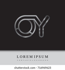 initial logo letter OY, linked outline silver colored, rounded logotype