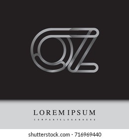 initial logo letter OZ, linked outline silver colored, rounded logotype