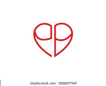 initial logo letter PB with heart shape red colored, logo design for wedding invitation, wedding name and business name.