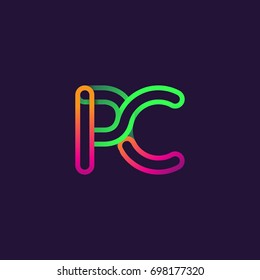 initial logo letter PC, linked outline rounded logo, colorful initial logo for business name and company identity.