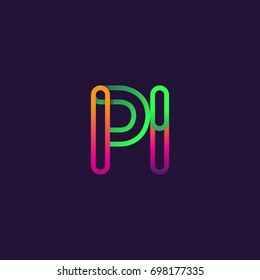 initial logo letter PI, linked outline rounded logo, colorful initial logo for business name and company identity.