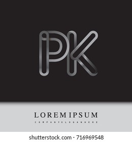 initial logo letter PK, linked outline silver colored, rounded logotype