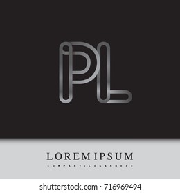 initial logo letter PL, linked outline silver colored, rounded logotype