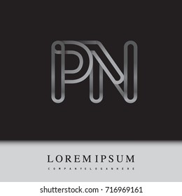 initial logo letter PN, linked outline silver colored, rounded logotype