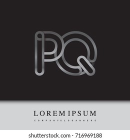 initial logo letter PQ, linked outline silver colored, rounded logotype