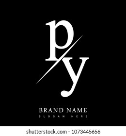 initial logo letter PY for company name black and white color and slash design. vector logotype for business and company identity.