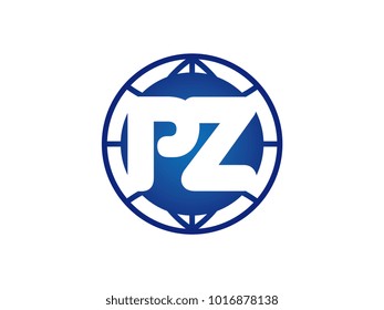The initial logo of the letter PZ in the blue Globe