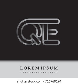 initial logo letter QE, linked outline silver colored, rounded logotype.
