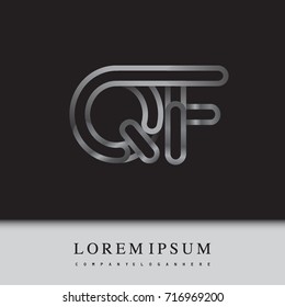 initial logo letter QF, linked outline silver colored, rounded logotype.