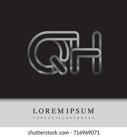initial logo letter QH, linked outline silver colored, rounded logotype.