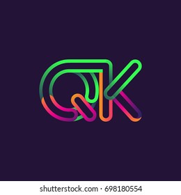 initial logo letter QK, linked outline rounded logo, colorful initial logo for business name and company identity.