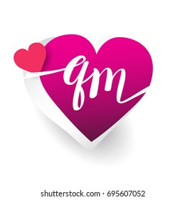 initial logo letter QM with heart shape red colored, logo design for wedding invitation, wedding name and business name.
