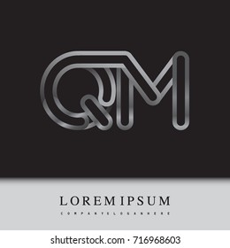 initial logo letter QM, linked outline silver colored, rounded logotype.