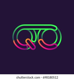 initial logo letter QO linked outline rounded logo, colorful initial logo for business name and company identity.