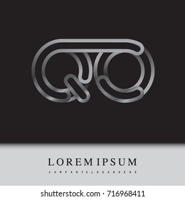 initial logo letter QO, linked outline silver colored, rounded logotype.