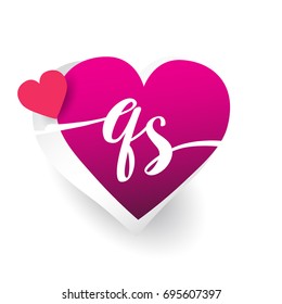 initial logo letter QS with heart shape red colored, logo design for wedding invitation, wedding name and business name.
