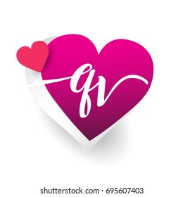 initial logo letter QV with heart shape red colored, logo design for wedding invitation, wedding name and business name.
