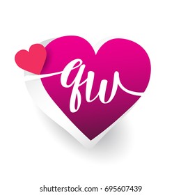 initial logo letter QW with heart shape red colored, logo design for wedding invitation, wedding name and business name.
