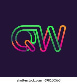 initial logo letter QW, linked outline rounded logo, colorful initial logo for business name and company identity.
