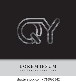 initial logo letter QY, linked outline silver colored, rounded logotype.