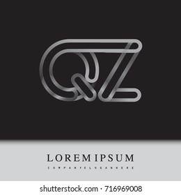 initial logo letter QZ, linked outline silver colored, rounded logotype.
