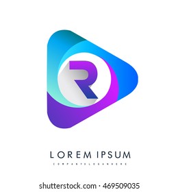 Initial logo letter R colorful icon in the triangle shape, Vector design template elements for your application or company identity.