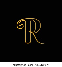 Initial Logo Letter R with gold color and black background