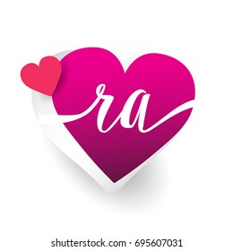 initial logo letter RA with heart shape red colored, logo design for wedding invitation, wedding name and business name.
