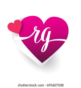 initial logo letter RG with heart shape red colored, logo design for wedding invitation, wedding name and business name.
