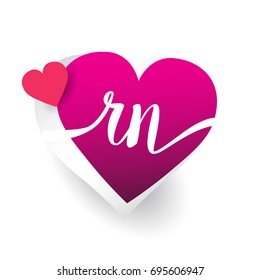 initial logo letter RN with heart shape red colored, logo design for wedding invitation, wedding name and business name.
