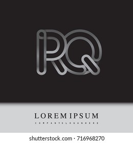 initial logo letter RQ, linked outline silver colored, rounded logotype.