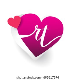 initial logo letter RT with heart shape red colored, logo design for wedding invitation, wedding name and business name.

