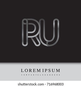 initial logo letter RU, linked outline silver colored, rounded logotype.
