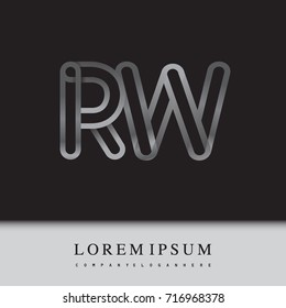 initial logo letter RW, linked outline silver colored, rounded logotype.