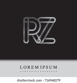initial logo letter RZ, linked outline silver colored, rounded logotype.